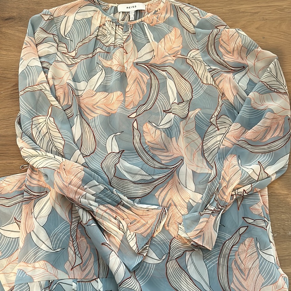 Reiss Blue and Cream Leaf Print Dress Worn Once – Excellent Condition - Picture 7 of 13